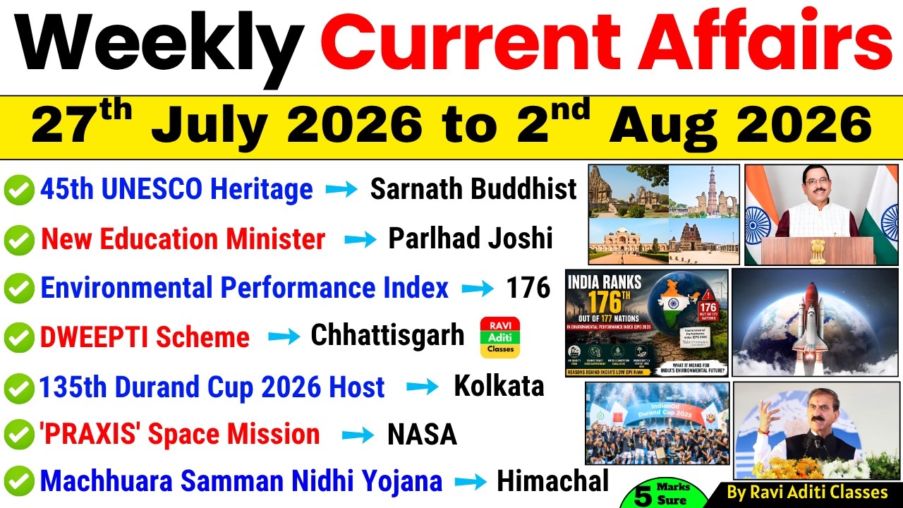 Weekly Current Affairs 2026 | 27th July to 2 August  2026 | Important Current Affairs 2026 ssc railw