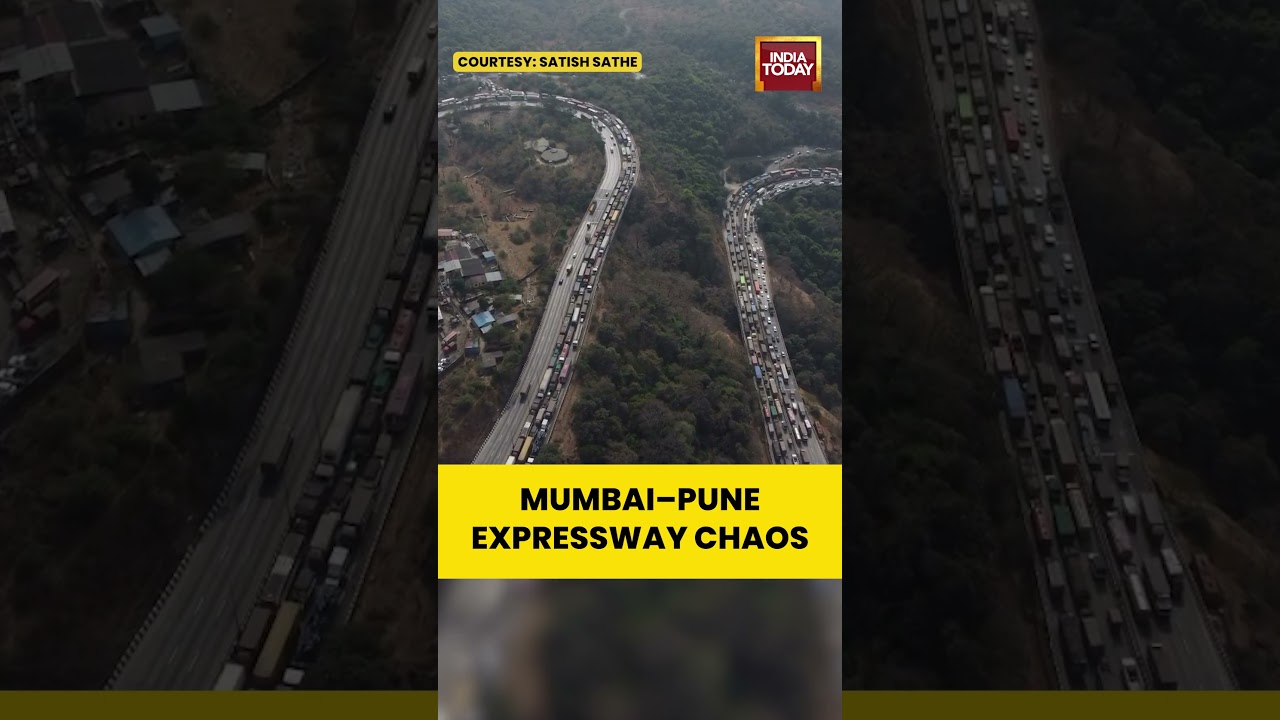 Long Jam on Mumbai-Pune Expressway After Chemical Gas Tanker Overturns |  Drone Visuals