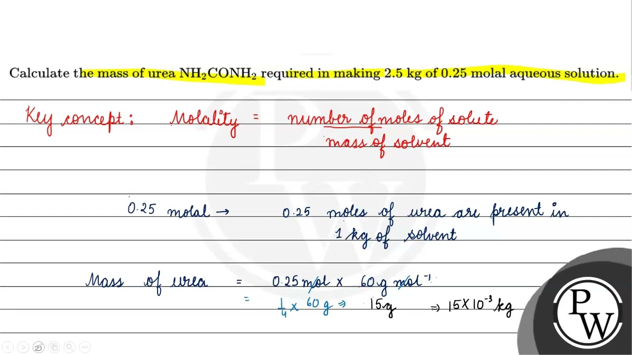 Calculate the mass of urea \( \mathrm{NH}_{2} \mathrm{CONH}_{2} \) ...