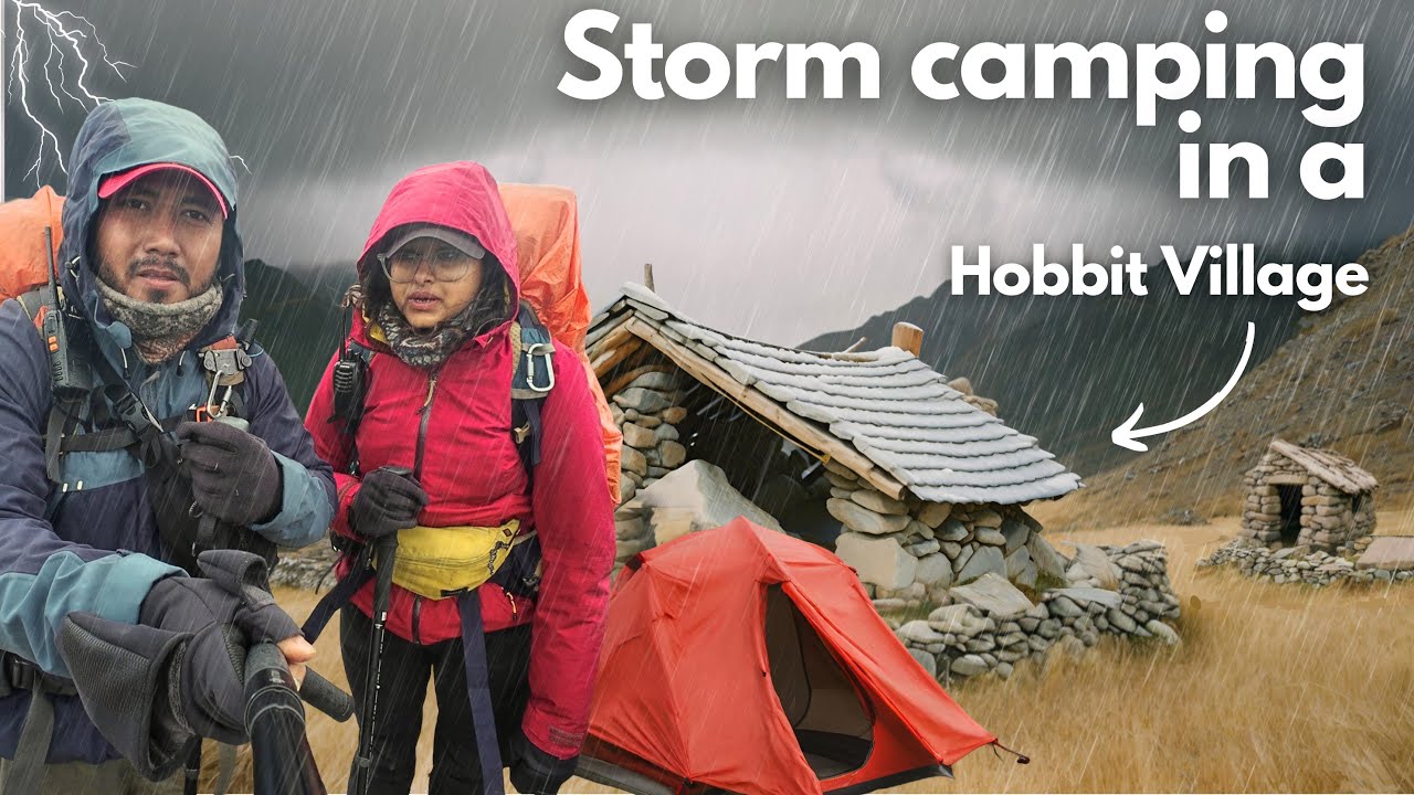 Camping on a stormy day in a Hobbit Village | rain camping