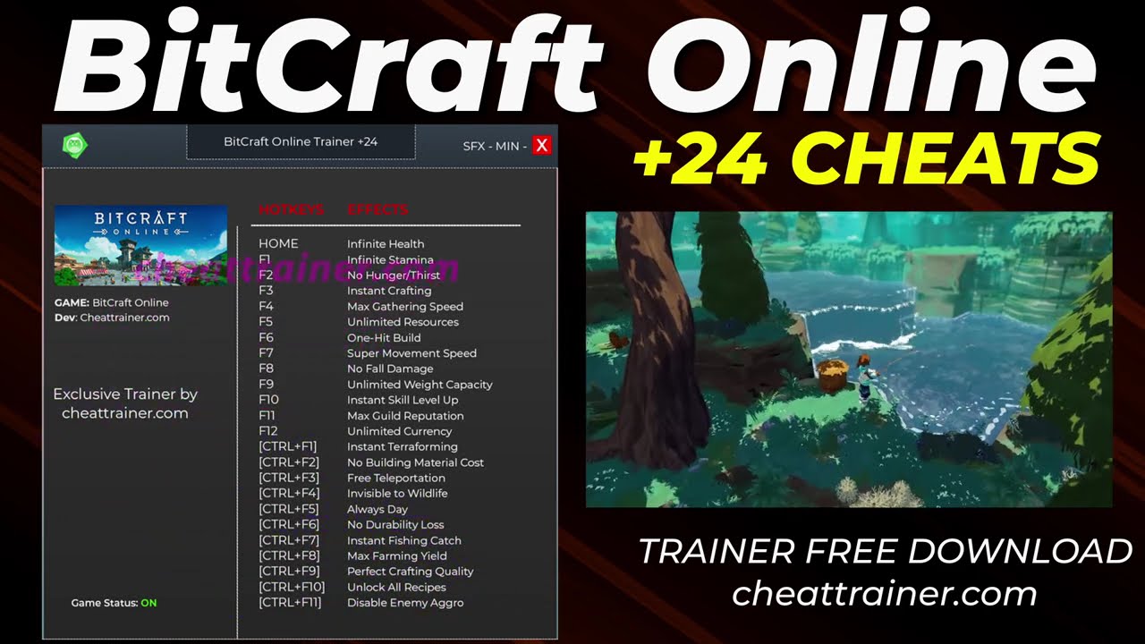 BitCraft Online Trainer Cheats +24 - Infinite Health, Stamina, Unlimited Resources