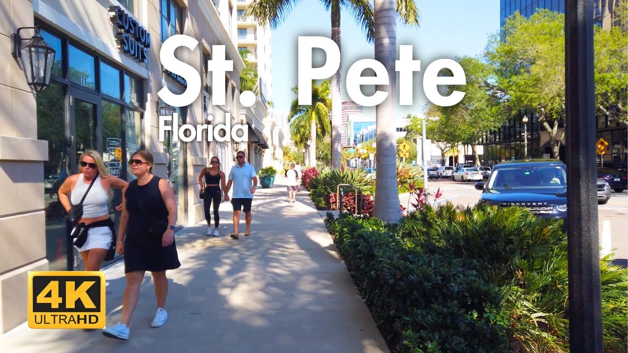 DOWNTOWN ST PETERSBURG FLORIDA SPRING WALKING TOUR 4K