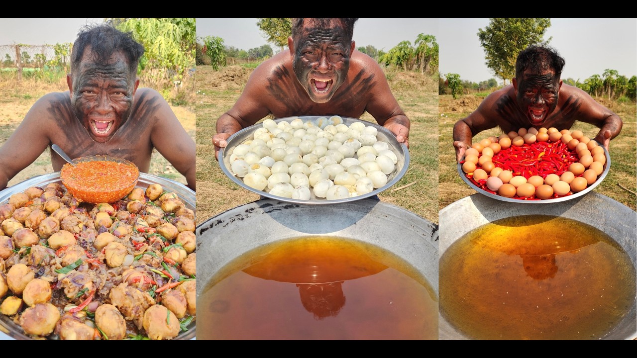 Yummy crispy eggs with chili recipe - village food