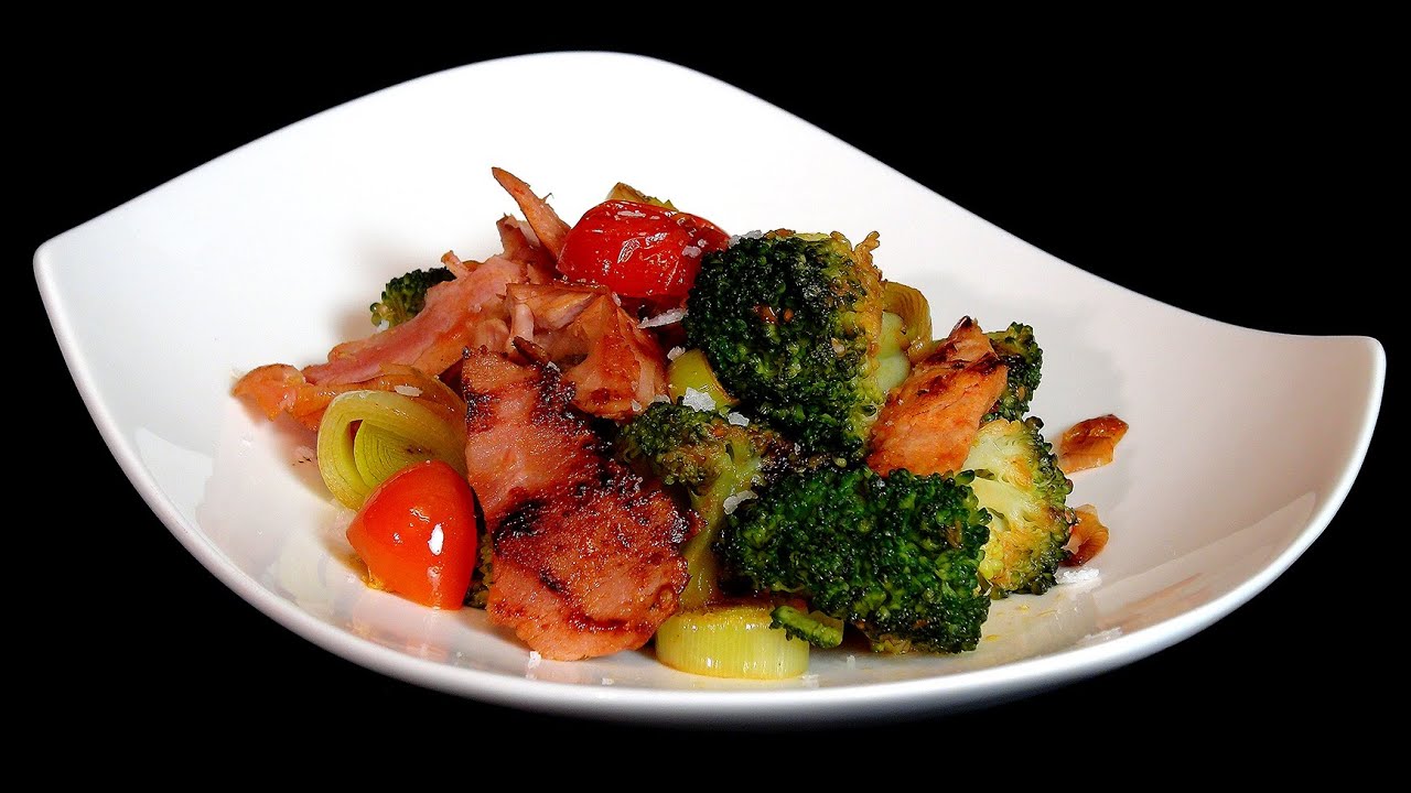 Salteado de verduras y lac&oacute;n. Recetas de verduras
