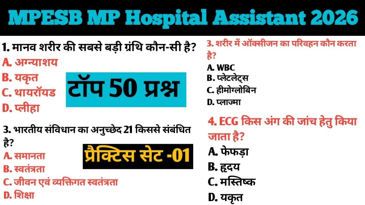 MPESB MP Hospital Assistant practice set -1|MPESB MP HOSPITAL Assistant Previous Year Question|