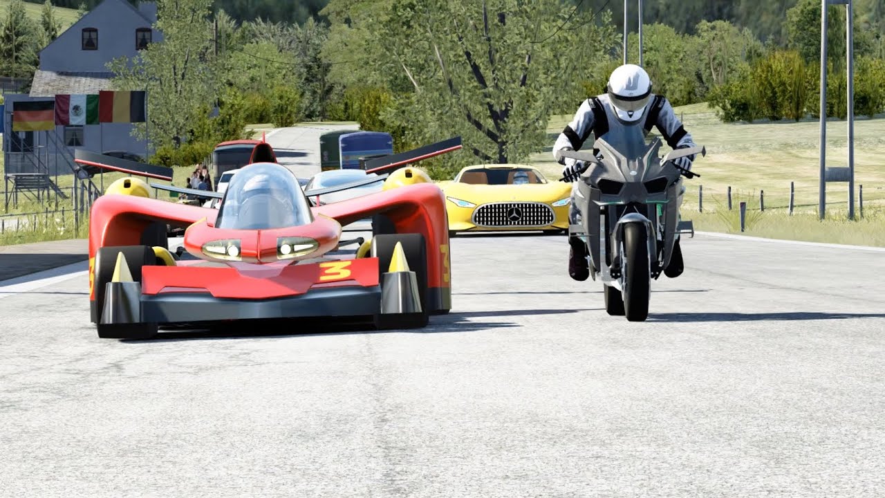 Asurada AKF-0/G Madman vs Hypercars vs Superbike at Old Spa