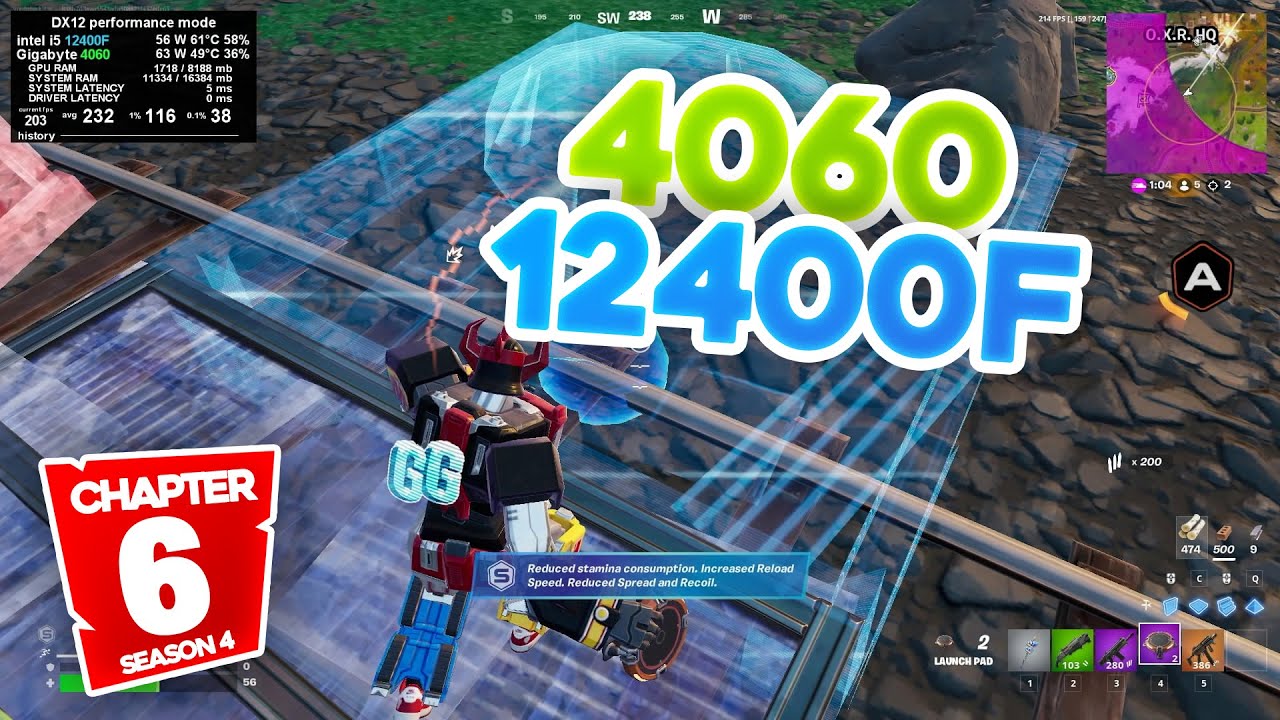 Intel i5 12400F + Gigabyte 4060 fortnite chapter 6 season 4 battle royal fps test