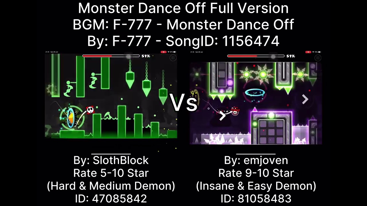Geometry Dash = Monster Dance Off Full Version (Comparison) (SlothBlock Vs emjoven)