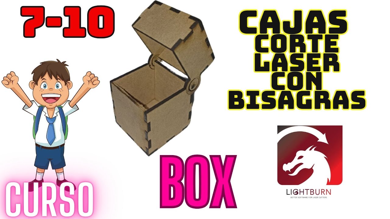 Como hacer tus propias cajas con BISAGRAS profesionales corte láser LIGHTBURN! curso boxes 7 de 10