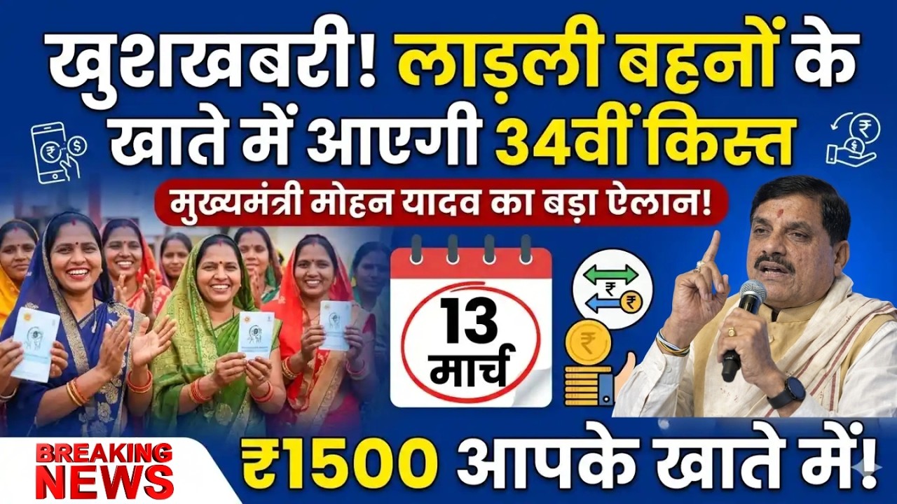 Ladli Behna Yojana 34th Kist जारी | 13 March 2026 को आई 34वीं किस्त | CM Mohan Yadav का बड़ा तोहफा