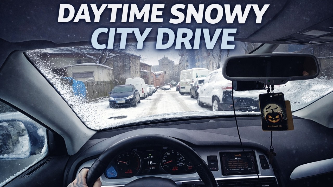Daytime Snowy City Drive | Calm Urban POV with Chill Music