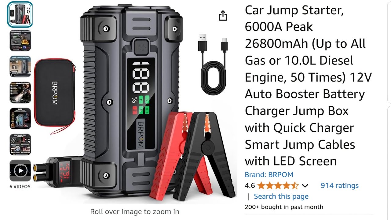 Best Semi Truck/Car  Battery Jump Starter, 6000A Peak BRPOM Jump Box Diesel