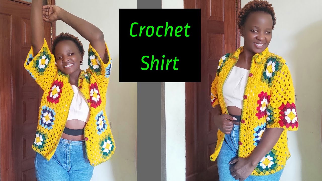 Crochet Unisex Shirt/ Granny Square and Granny Stitch Combo Shirt