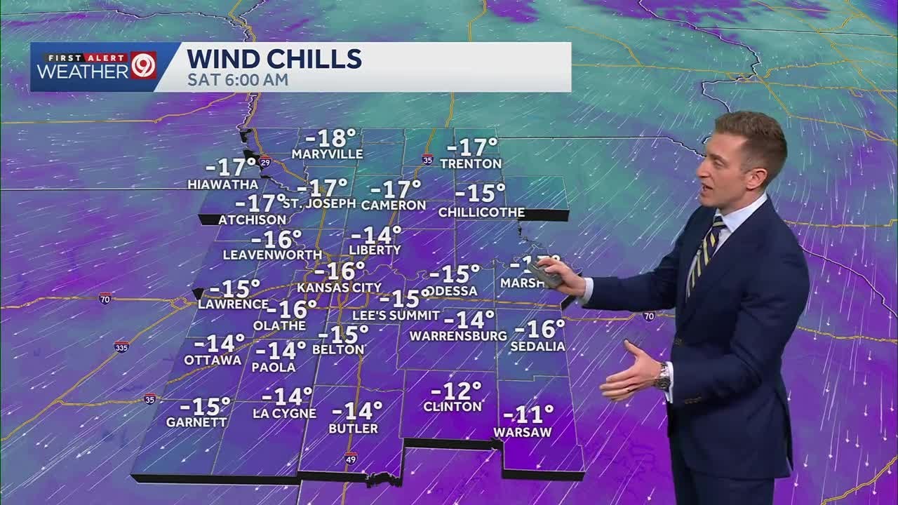 Dangerous cold wind chills will drop into Friday morning, snow Saturday