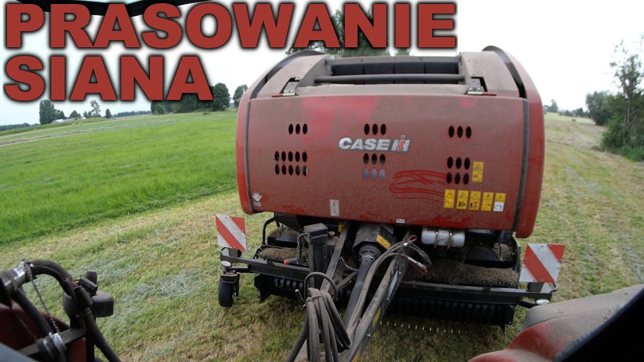 Prasowanie siana - Case IH Farmall 105A + prasa zwijająca pasowa Case IH RB455 AFS