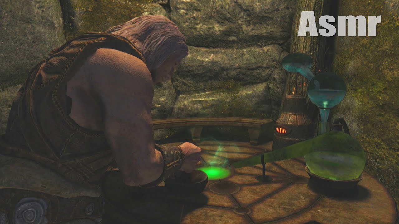 Skyrim Asmr - 20+ mins Doing Alchemy in a Basement (in the Middle of the Woods)