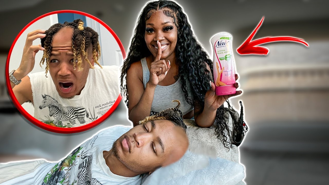 I PUT NAIR HAIR REMOVAL IN MY BOYFRIEND HAIR WHILE HE'S SLEEPING! *BAD IDEA*