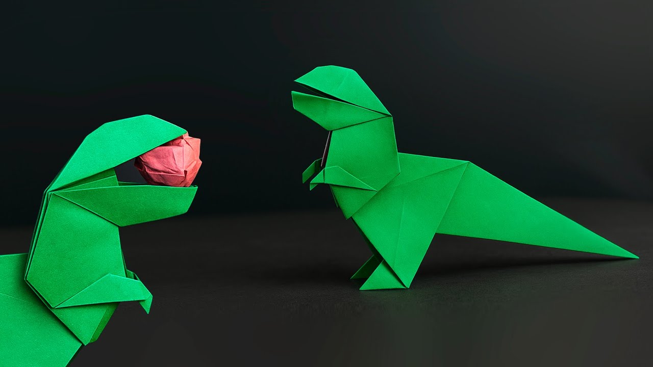Cómo hacer un dinosaurio de papel que abre y cierra la boca | Origami fácil paso a paso