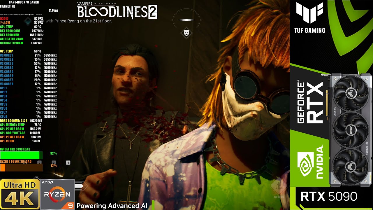 Vampire The Masquerade, Bloodlines 2, Ray Tracing, DLAA 4K | RTX 5090 | 9950X3D