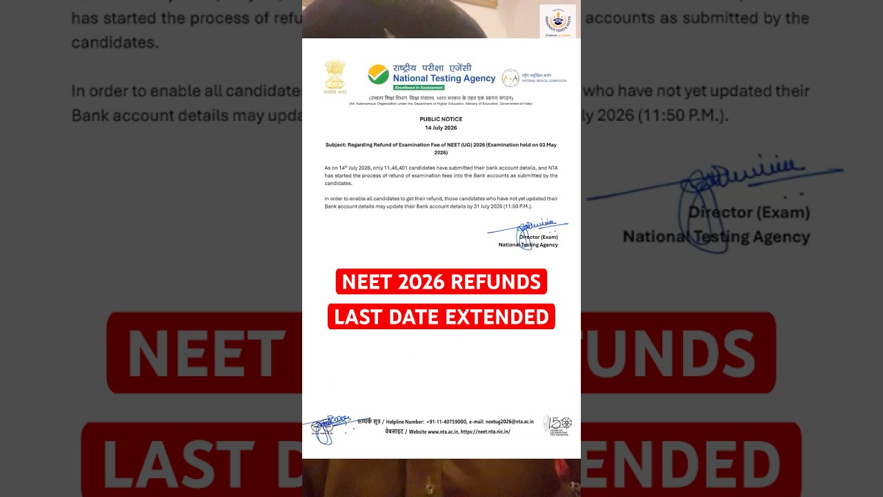 Neet 2026 Refund Process Latest Updates Last Date Extended Again NTA Neet #neet #NTA #refund #NMC
