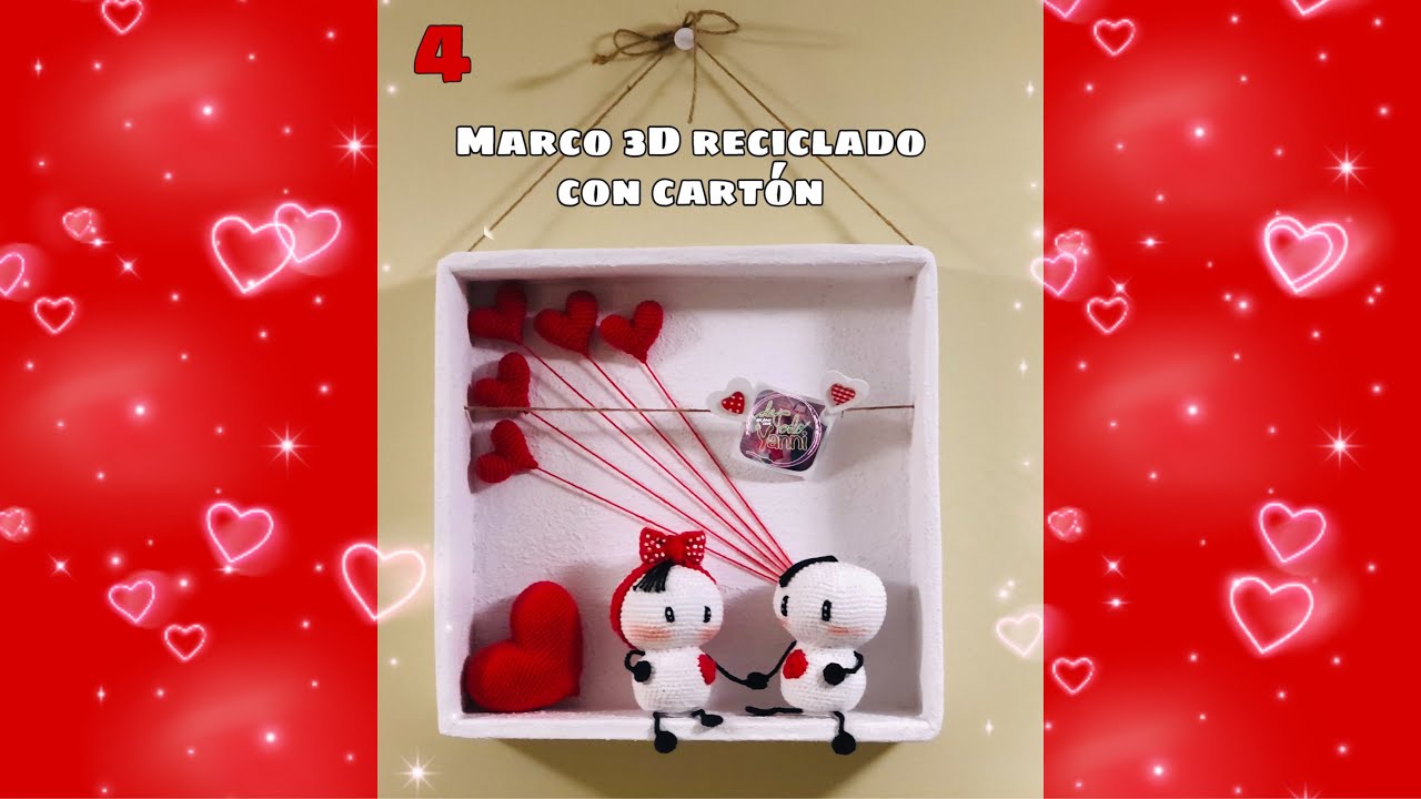 Cómo hacer un portaretrato 3D  reciclando cartón #4to vídeo bigli y migli enamorado #14defebrero