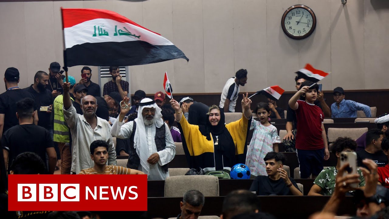 Protesters occupy Iraqi parliament building in Baghdad for second day - BBC News