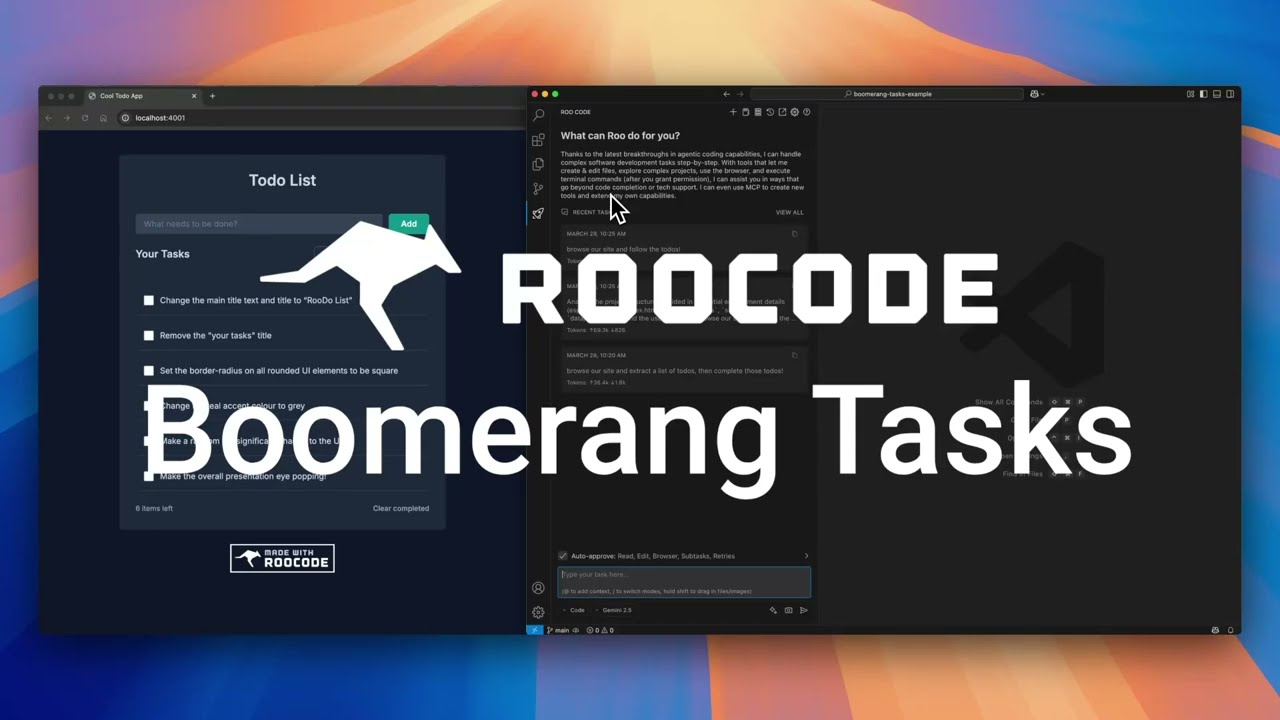 Roo Code Boomerang Tasks (also known as subtasks or task orchestration)