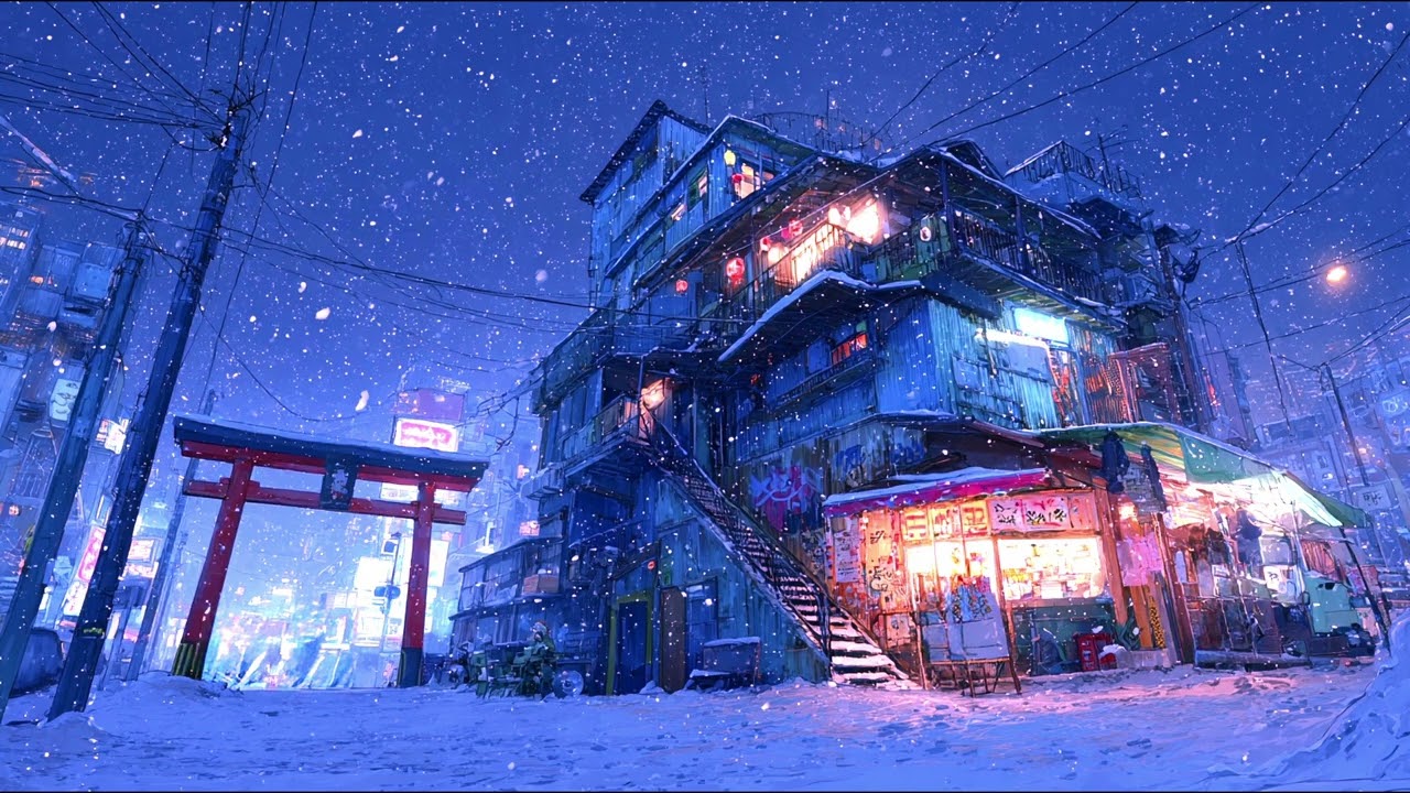 Lofi Hip Hop Beats 🎧 日本の古い鳥居雪の街並みノスタルジックな夜空| Lo-Fi Beats to Study to🎧
