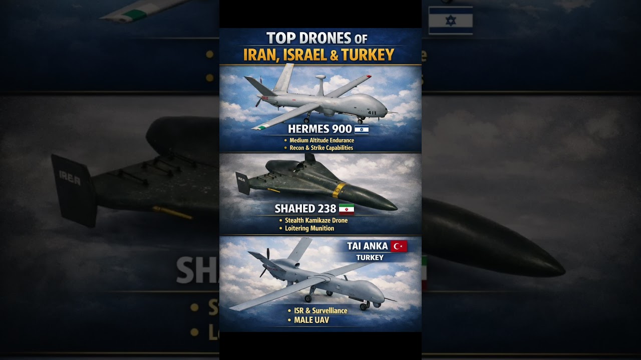 Top Drones of Iran, Israel & Turkey Revealed 🚀 | UAV Power #shorts #military #drones #defense #tech