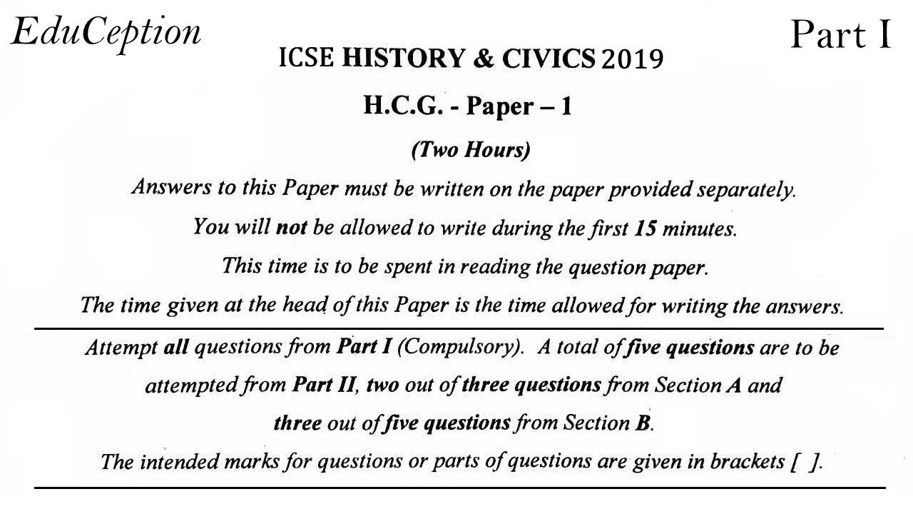 ICSE 2019 History & Civics Solved Question Paper