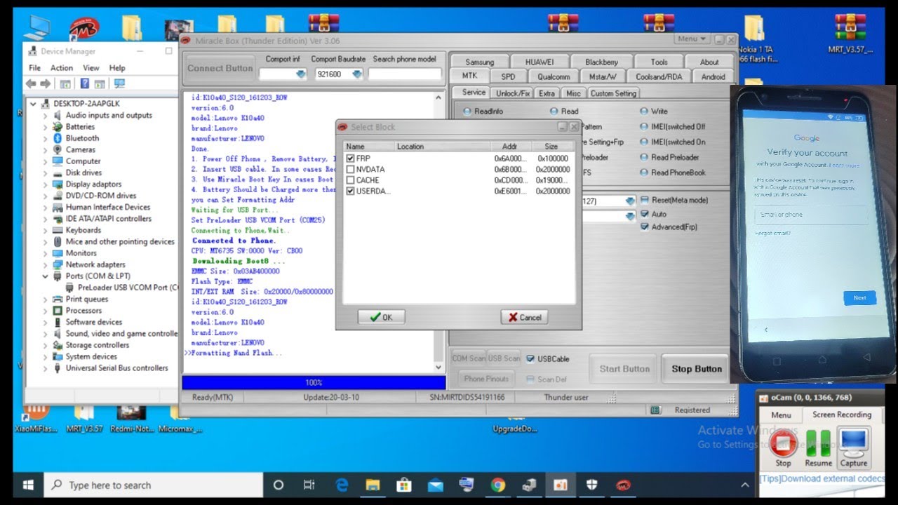 Lenovo (k10a40) C2 Frp Remove miracle Thunder V3.06 100%  Done | Lenovo C2 google account frp Remove