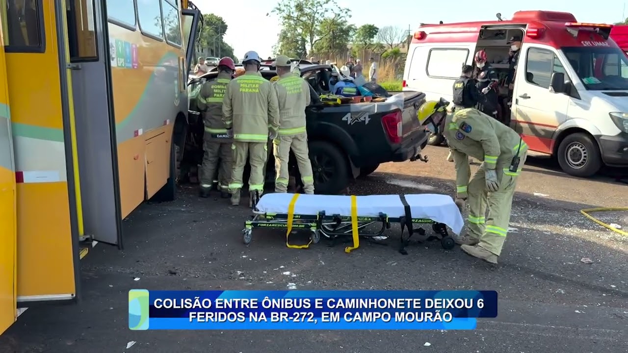 COLISÃO ENTRE ÓNIBUS E CAMINHONETE DEIXOU 6 FERIDOS NA BR-272 EM CAMPO MOURÃO