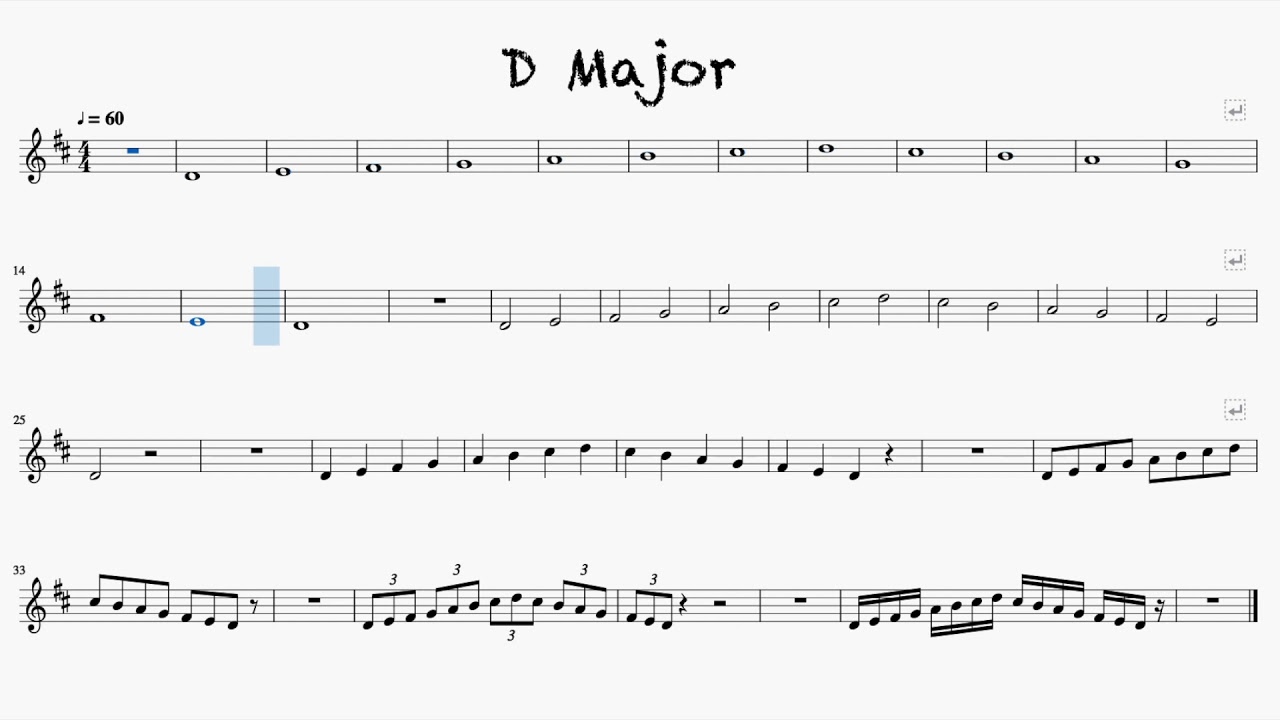 D Major Scale - BACKING TRACK - Complete Scale Training - 6 rhythms with Sheet Music
