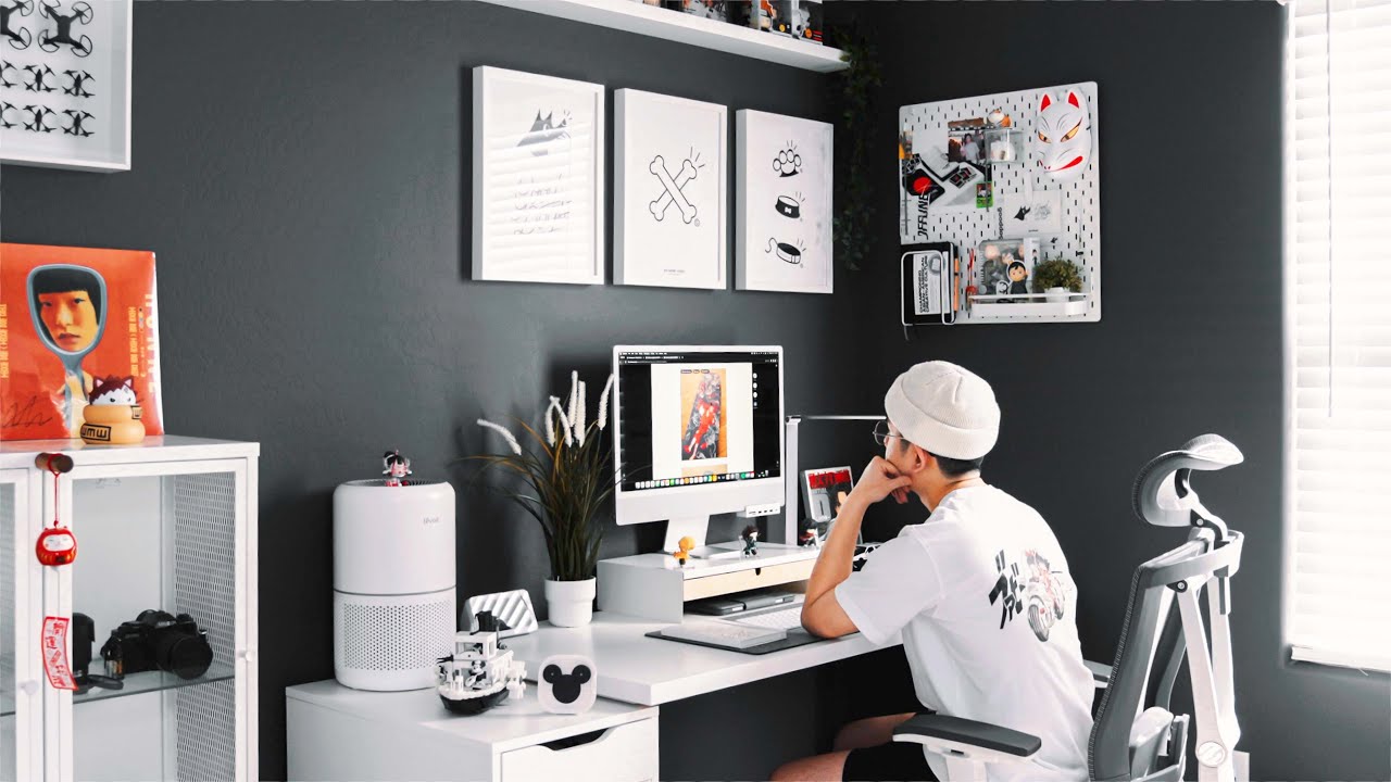 Modern Desk Setup & Office Tour 2023 – Anime, Moody, Productive