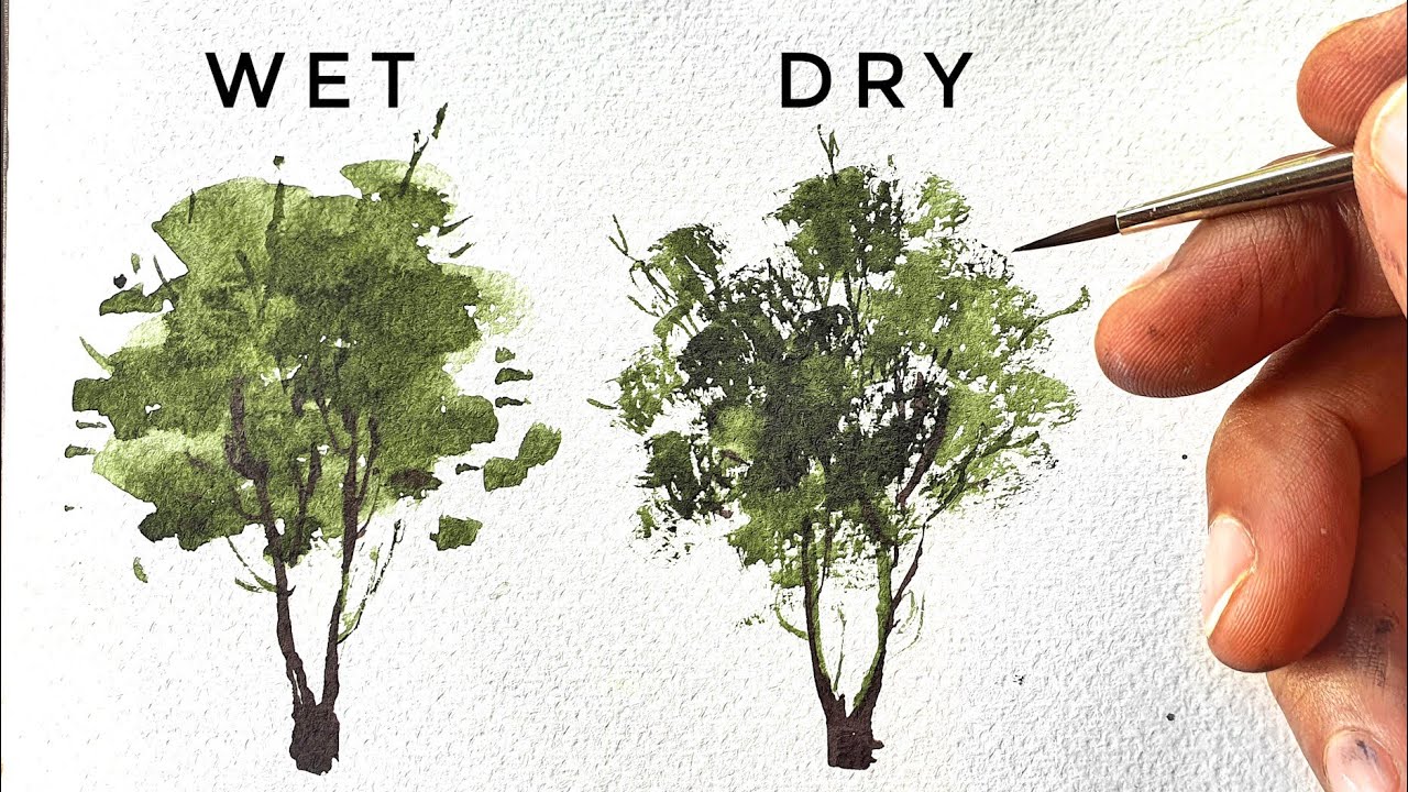 How to Paint Trees Wet & Dry Brushing Technique ~ Easy Watercolor Tutorial for Beginners
