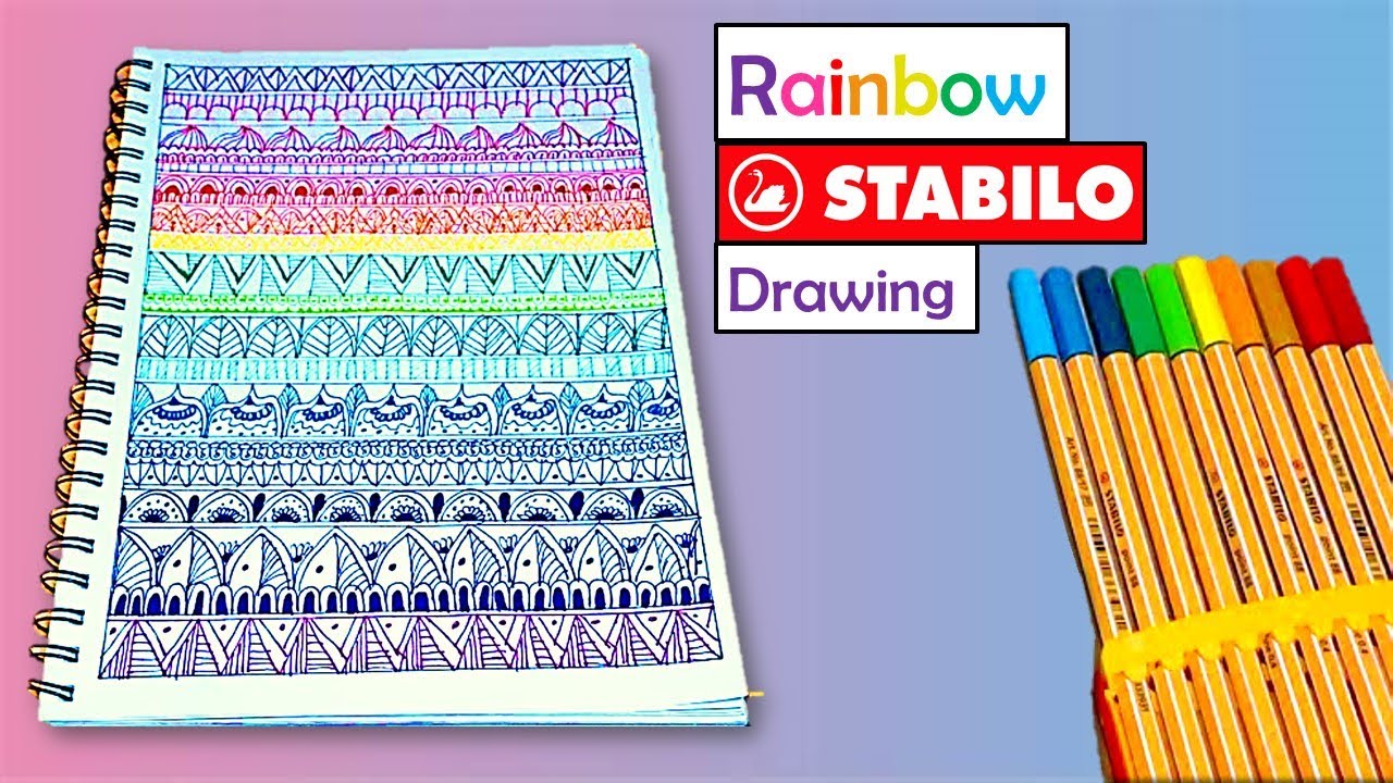 Most satisfying RAINBOW pattern design drawing with STABILO point 88 Fineliner (craftUP)