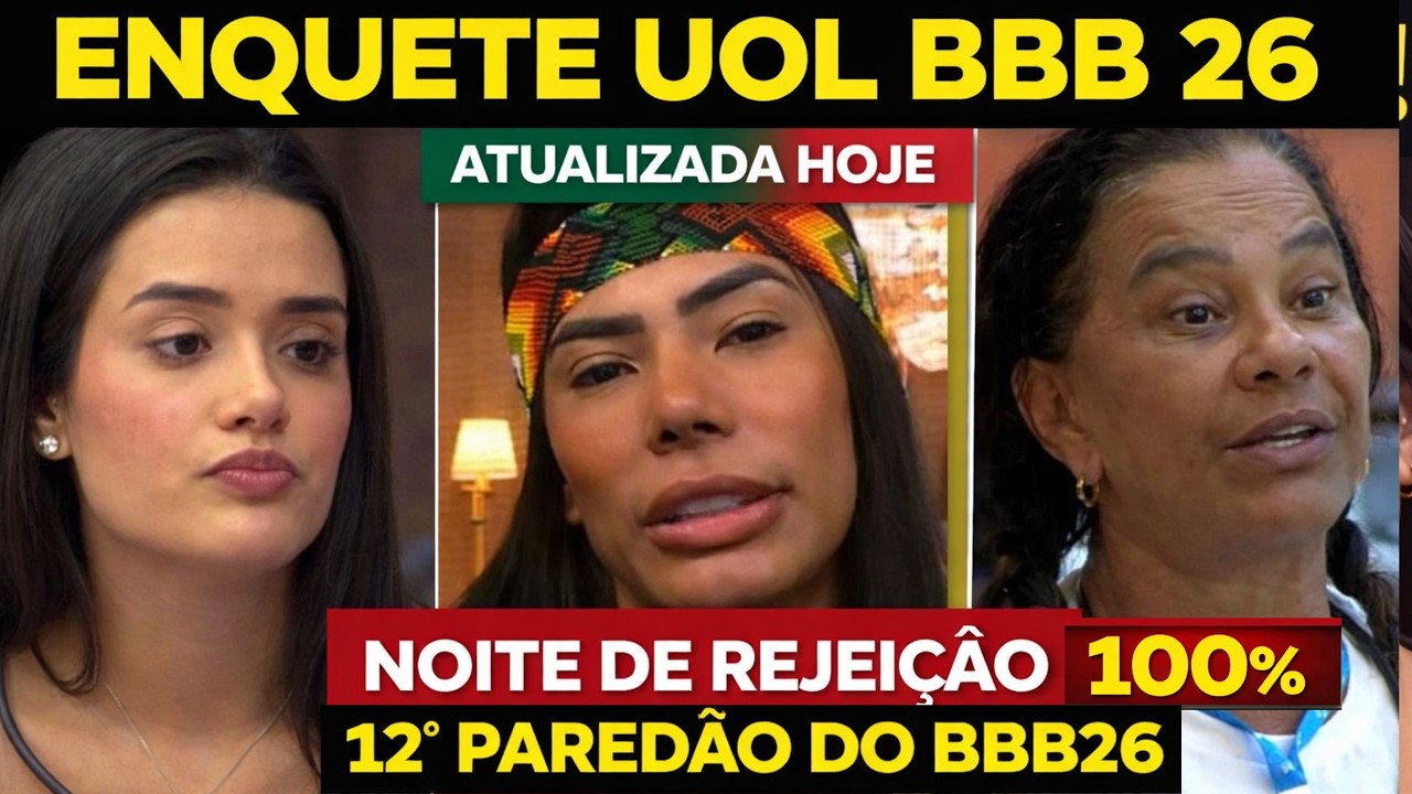 &Uacute;LTIMA ENQUETE DA NOITE QUEM SERA ELIMINADO DO BBB 26 HOJE ENTRE JORDANA, SOLANGE E MACIELE