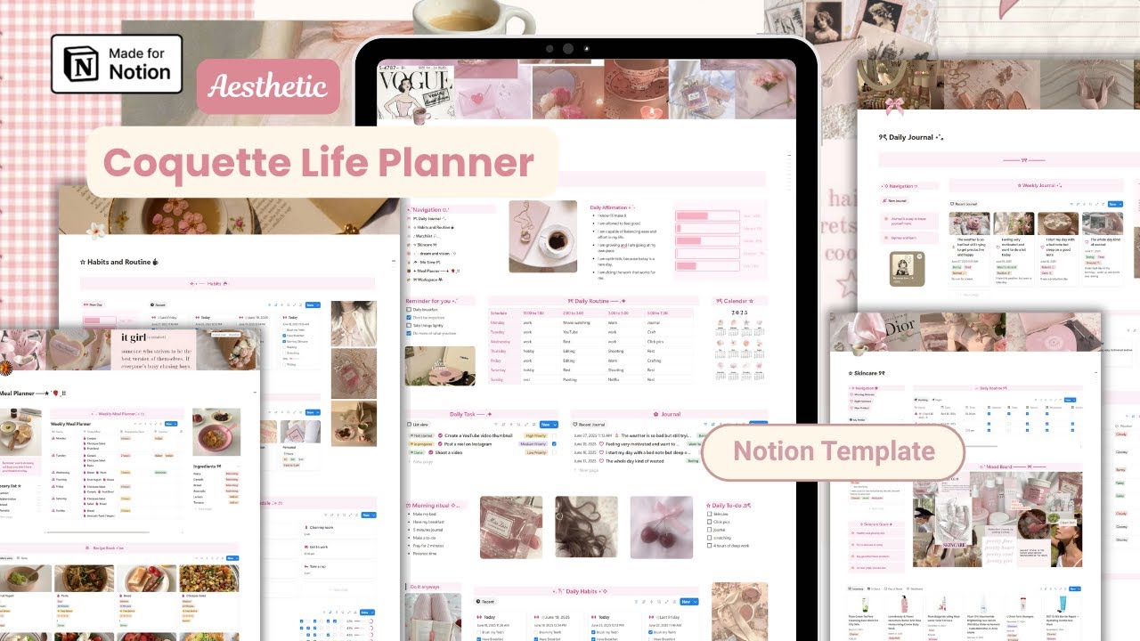 Coquette Life Planner Notion Template 💗🎀 | Pink aesthetic all-in-one life planner | it girl planner