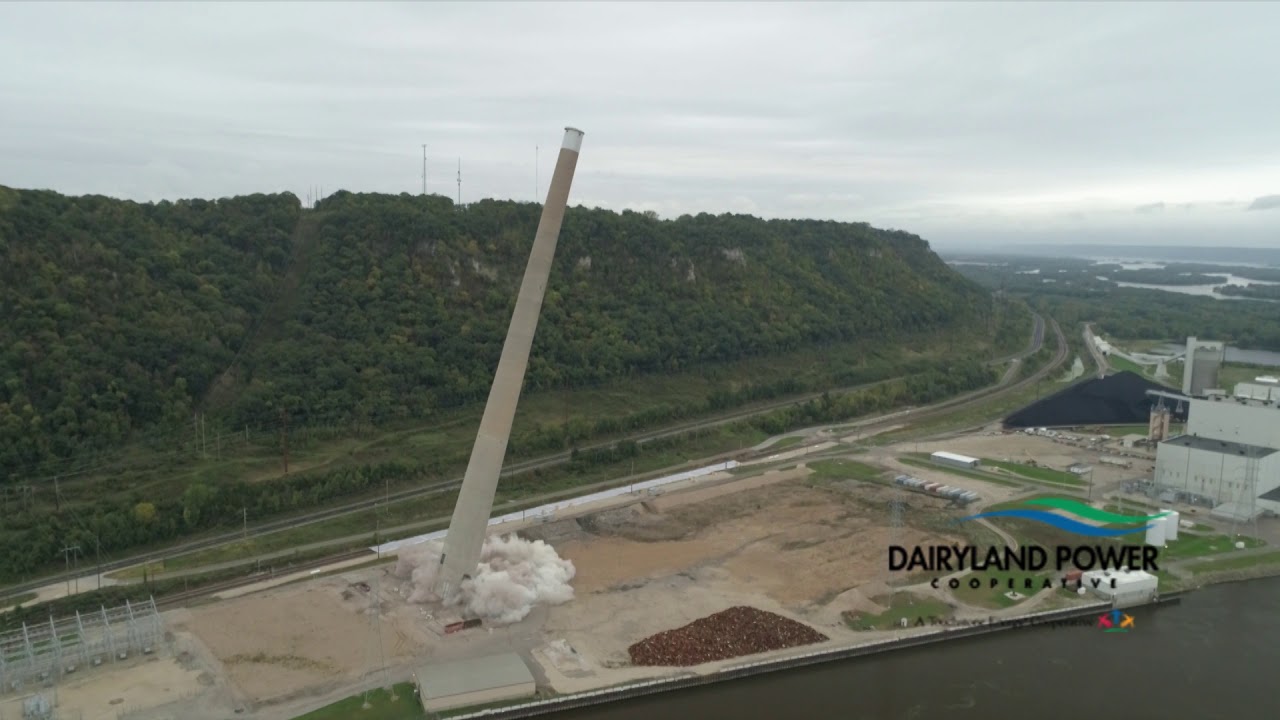 Dairyland Power Alma Stack Demolition - Drone View - Oct. 1, 2018