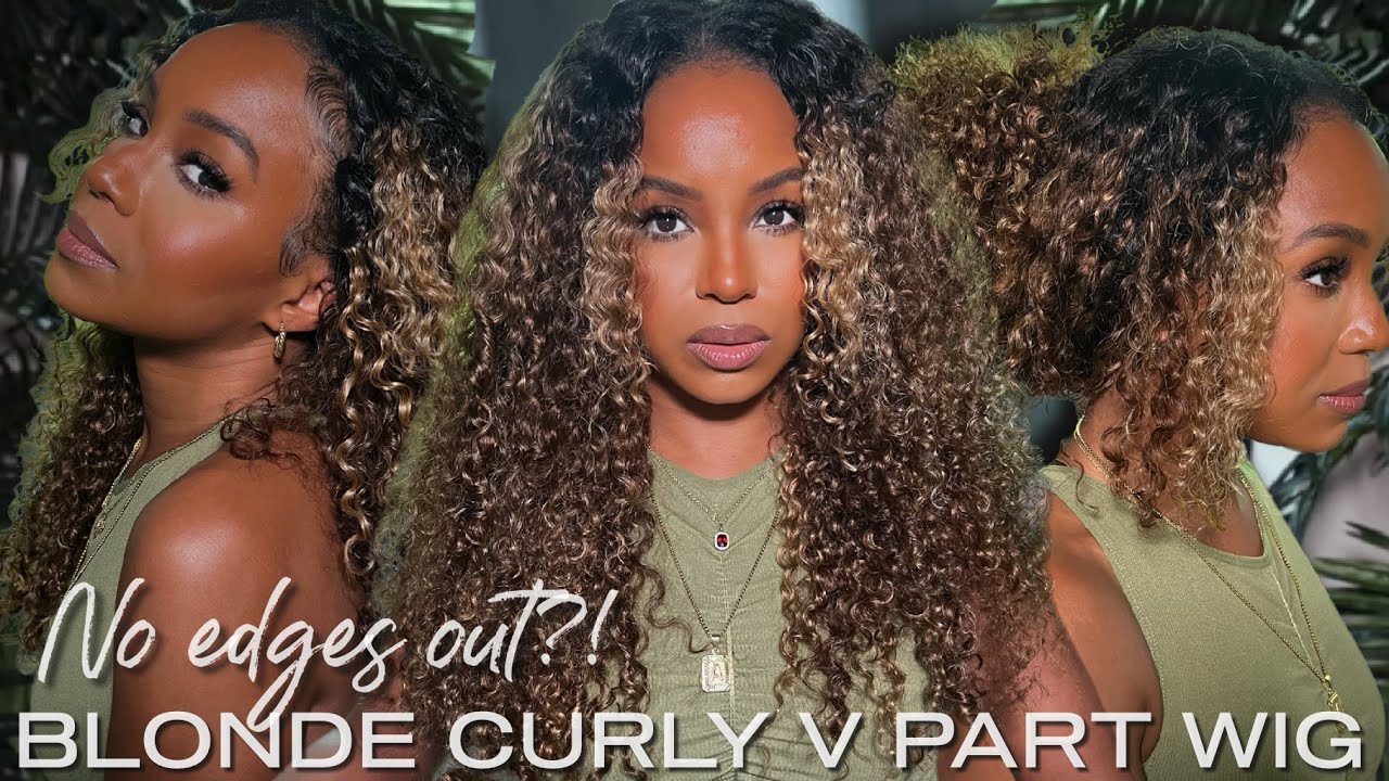 NO EDGES OUT?! NO LACE?! VERSATILE BLONDE CURLY V PART WIG | KLAIYI HAIR | ALWAYSAMEERA