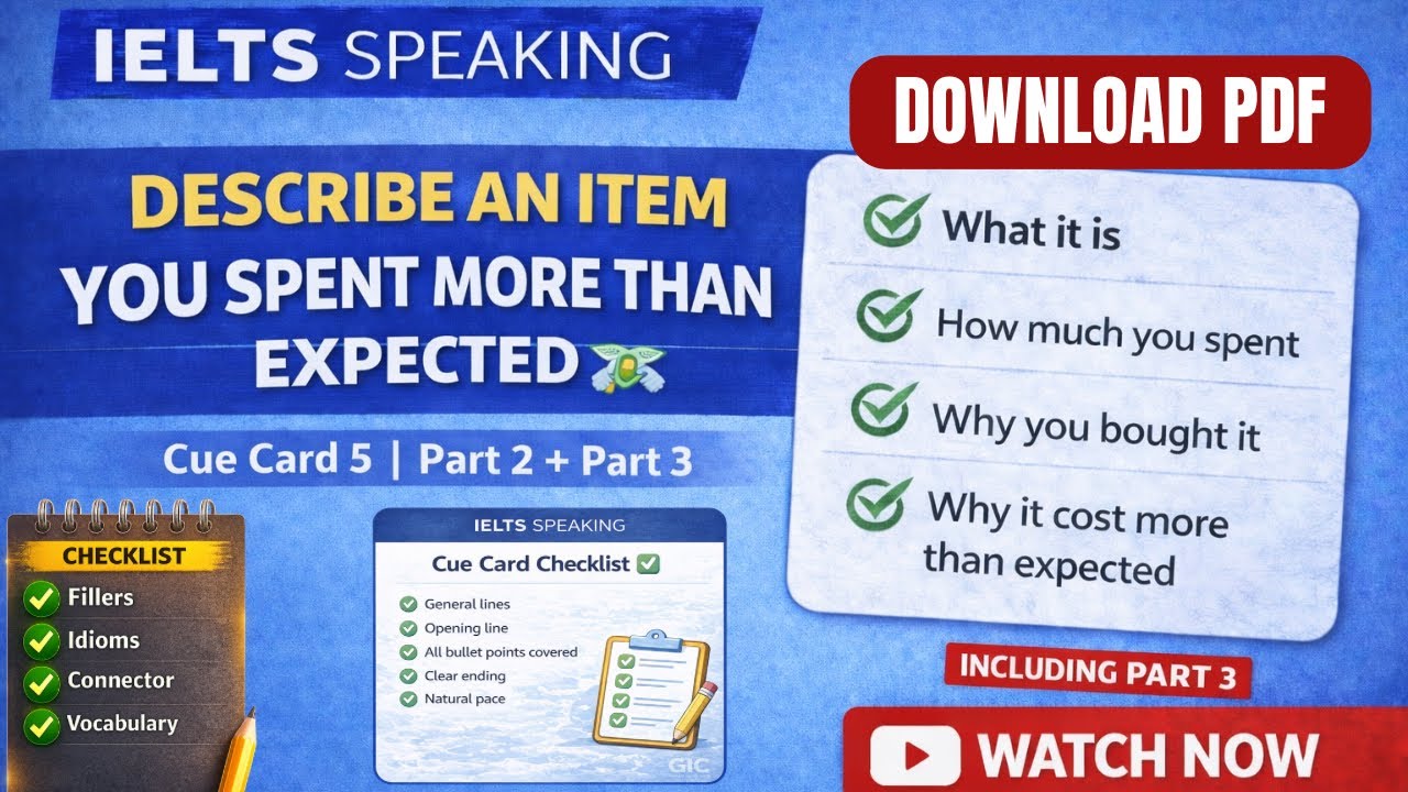 IELTS Speaking Cue Card 5 | Describe an Item You Spent More Than Expected 💸 | Part 2 + Part 3 