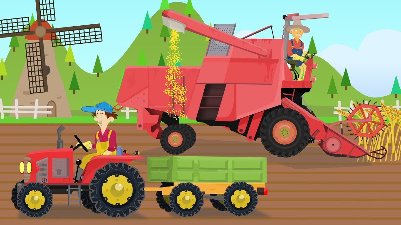 Combine Harvester and two working farmers - grain collection | Tractors Video Story 🚜🚜🚜🚜