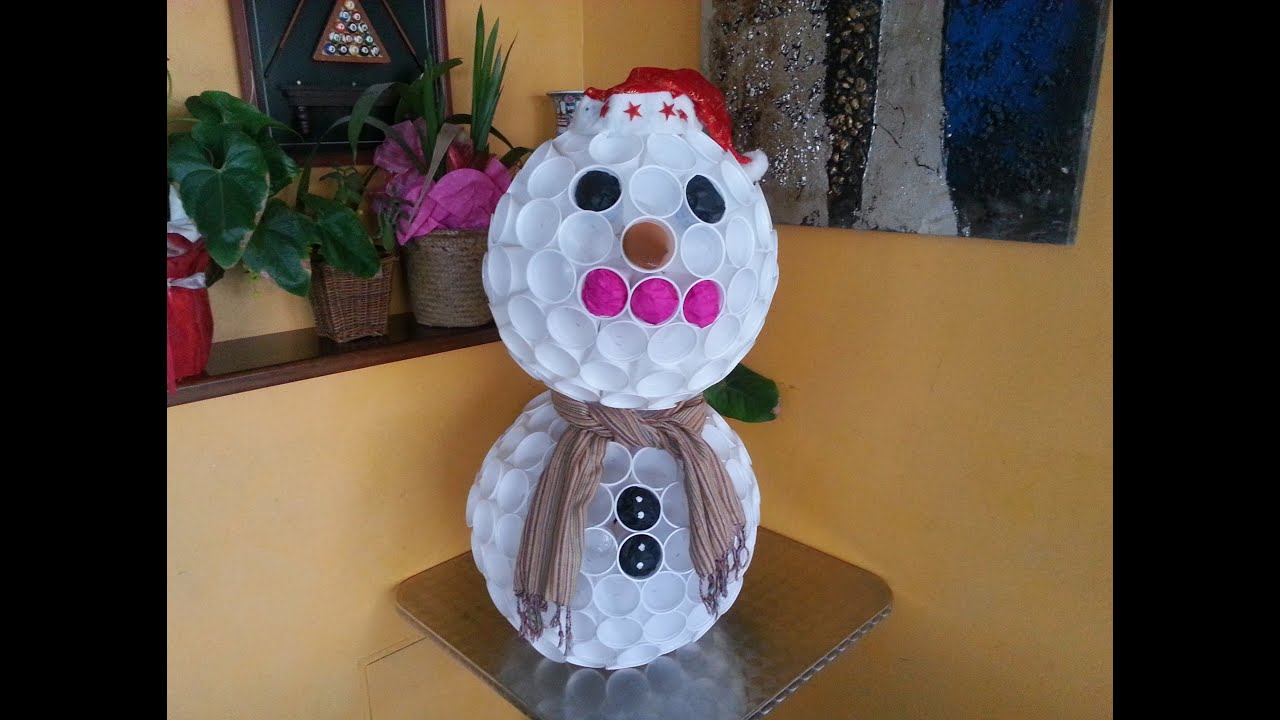TUTORIAL: PUPAZZO DI NEVE con i BICCHIERI di PLASTICA (-DIY-)