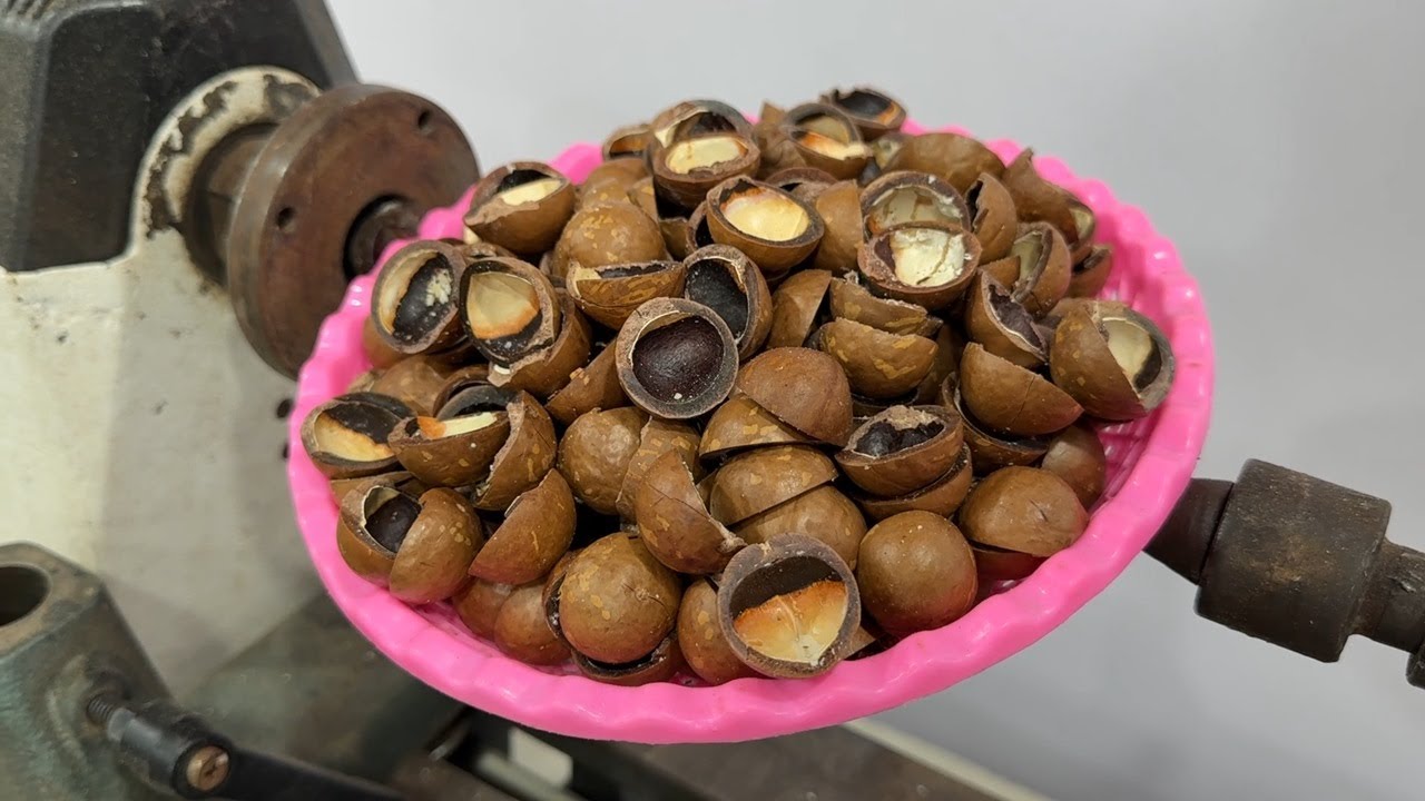 Woodturning-Creating AMAZING Artworks With Epoxy Resin And Macadamia Nut Shells On A Wood Lathe.