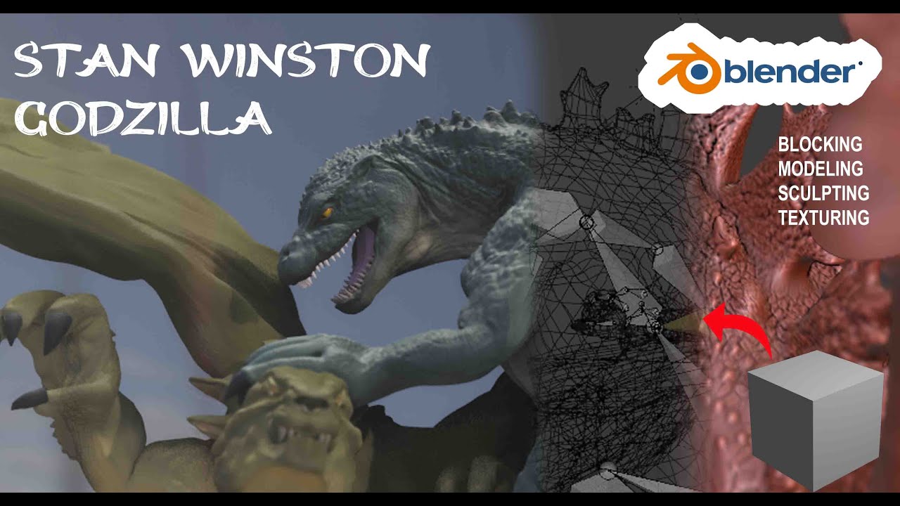 Stan Winston Godzilla- Blender - Timelapse. Modeling, Sculpting, Texturing, Rigging