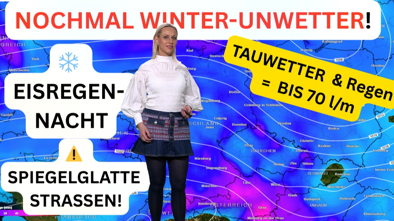Unwetterartige Eisregen-Nacht! Spiegelglatte Straßen, danach Tauwetter, Regenmassen und Sturm