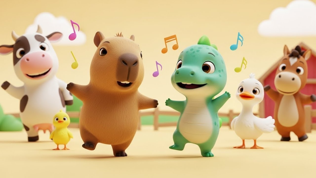 Dança da Capivara Divertida | Dinossauro na Fazendinha | Música Infantil Animada