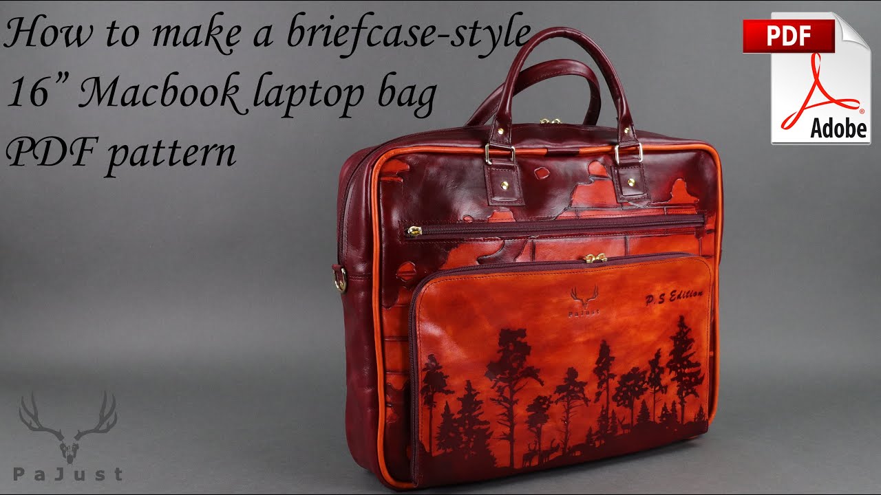 Leather briefcase bag with stenciled brick pattern full tutorial