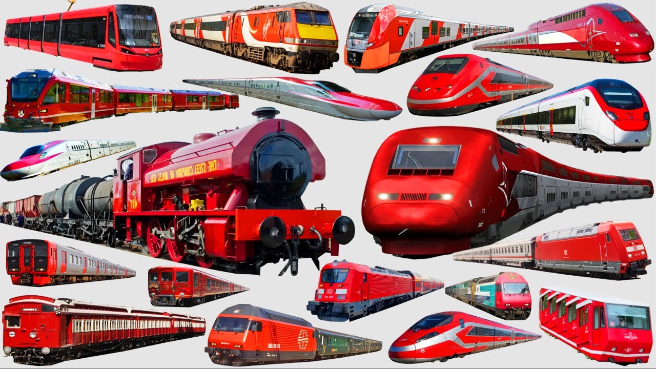 Railway Vehicles | Train and Subway | Red Train Collections | Learn English Railway Transportation