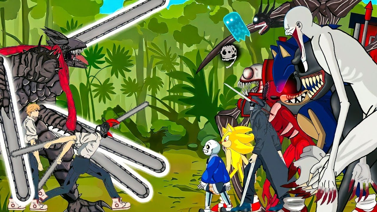 Chainsaw Devil , Denji Hybrid Form Vs SCP-096, Cartoon Cat, Sonic.exe, Katana , Cho Cho, Doors etc.